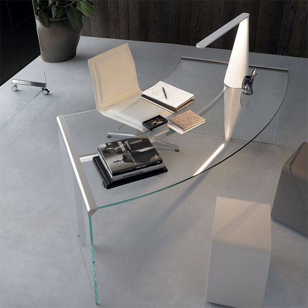 Gallotti Radice President Junior wlsokie srebrne biurko szklane duze