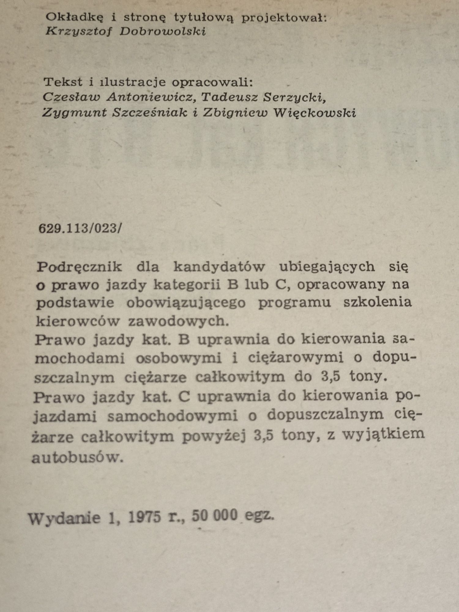 Podręcznik Kierowców Zawodowych - Kategoria B i C - 1977