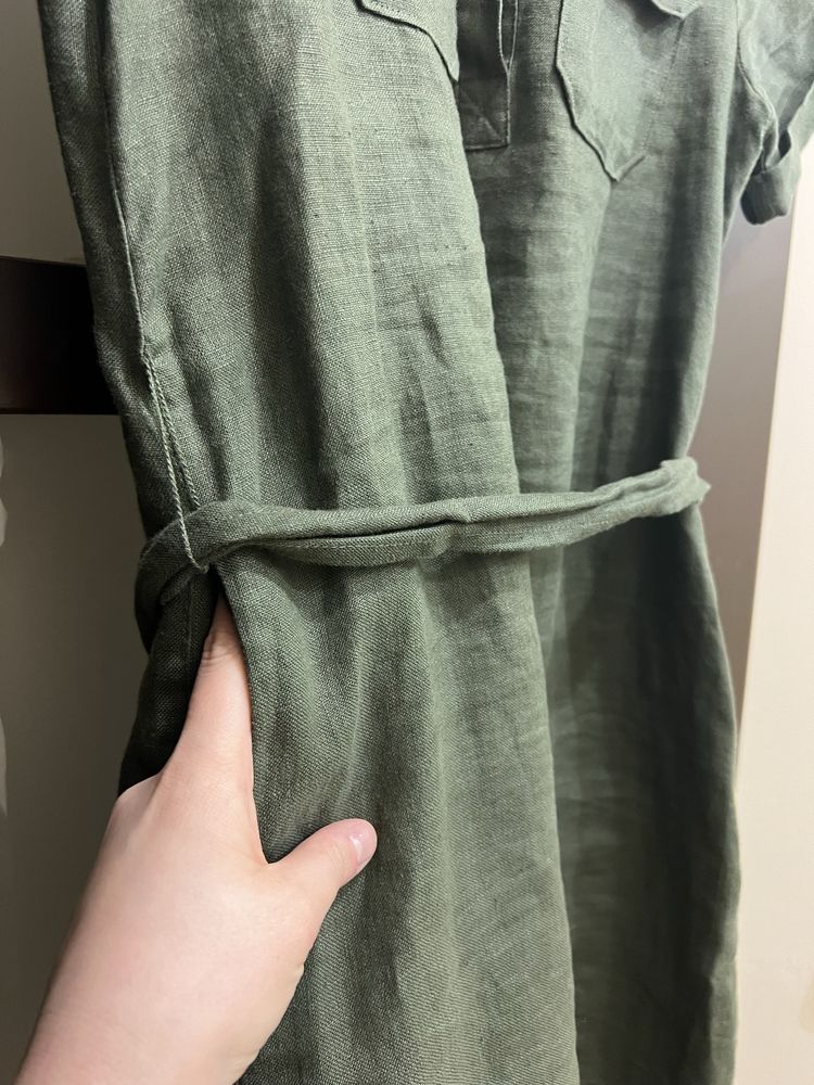 Сукня з льону в кольорі хакі