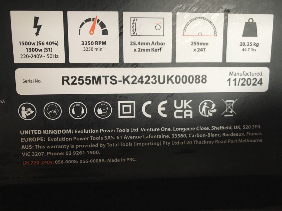 Пила настільна циркулярка Evolution R255MTS з Англії