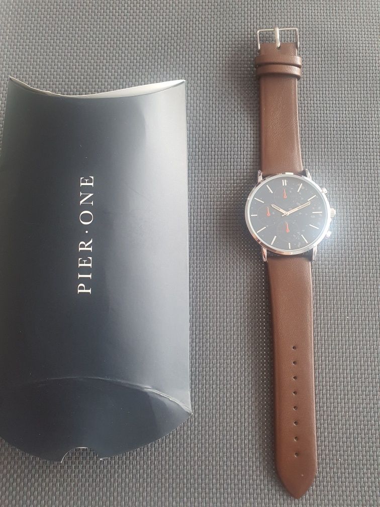 Nowy zegarek męski Piere One pasek brązowy