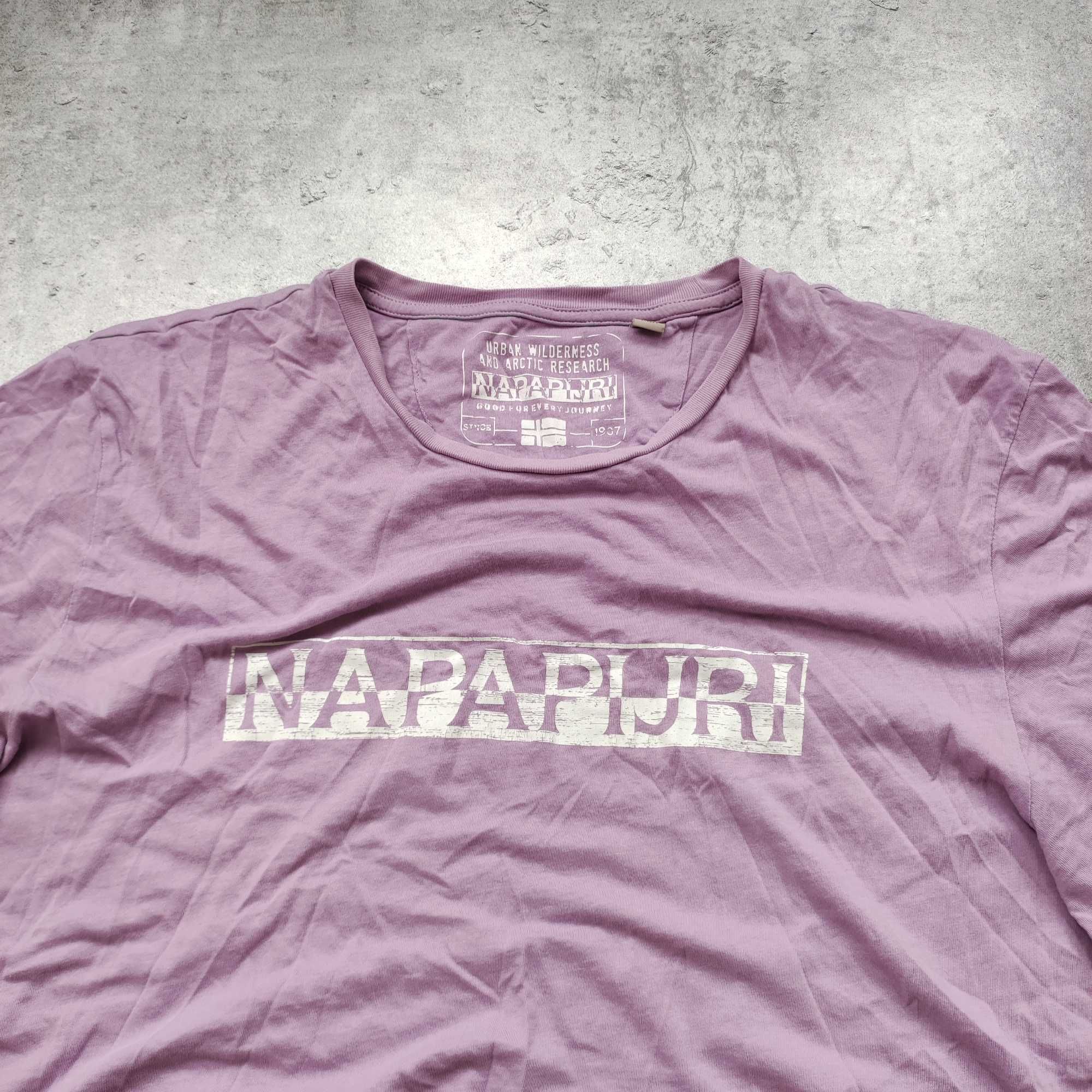 MĘSKA Koszulka PREMIUM Lilia Róż Duże Logo Casual Trekking Napapijri