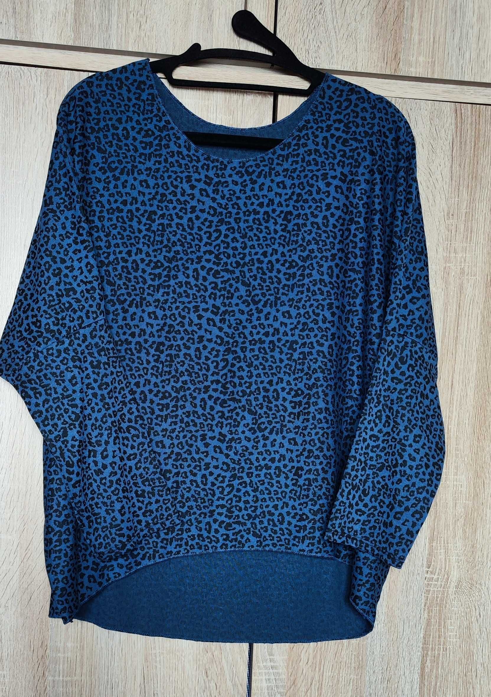 Granatowy sweterek nietoperz panterka oversize luźny M/L
