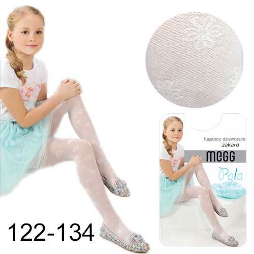 Rajstopy dziewczęce 20 DEN białe KWIATEK żakard POLA 122-134