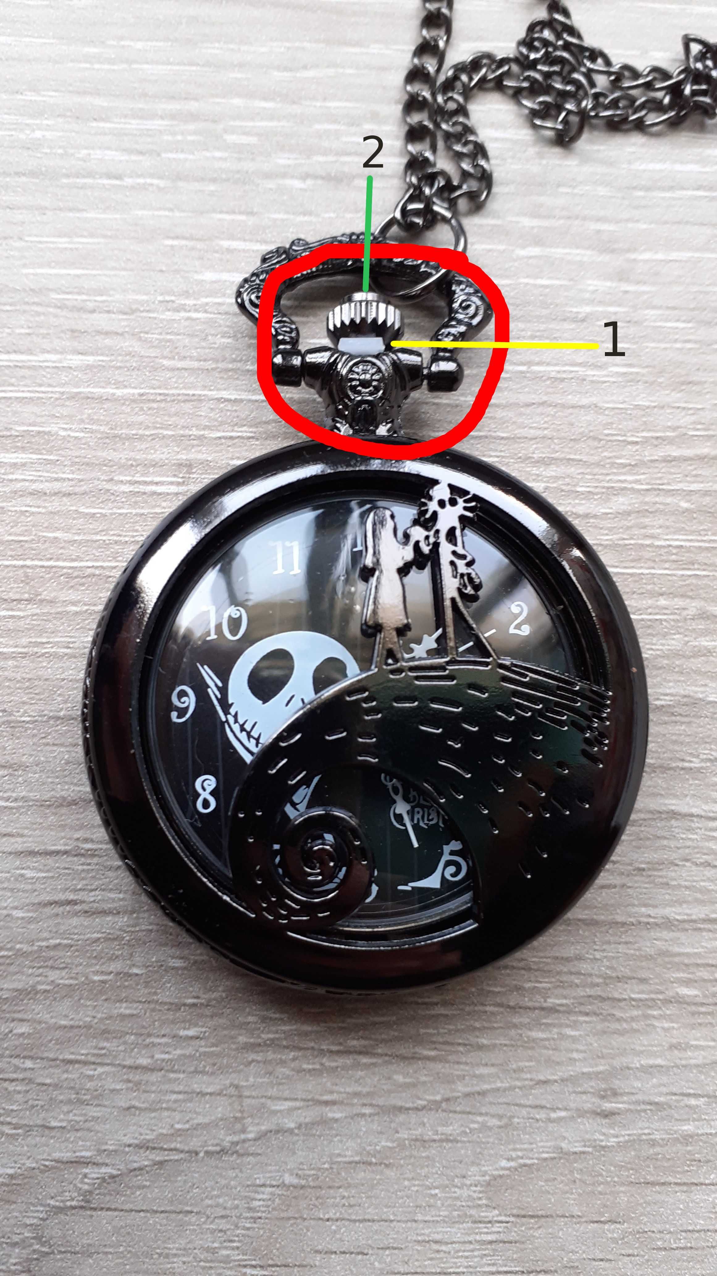 Relógio de bolso com corrente preto Nightmare Before Christmas NOVO