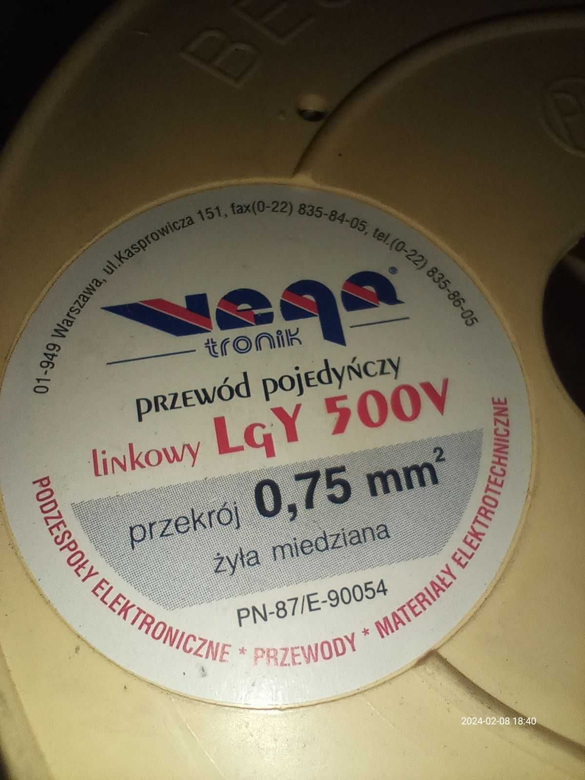 przewód 0,75 mm2 jednożyłowy linka żyła miedziana