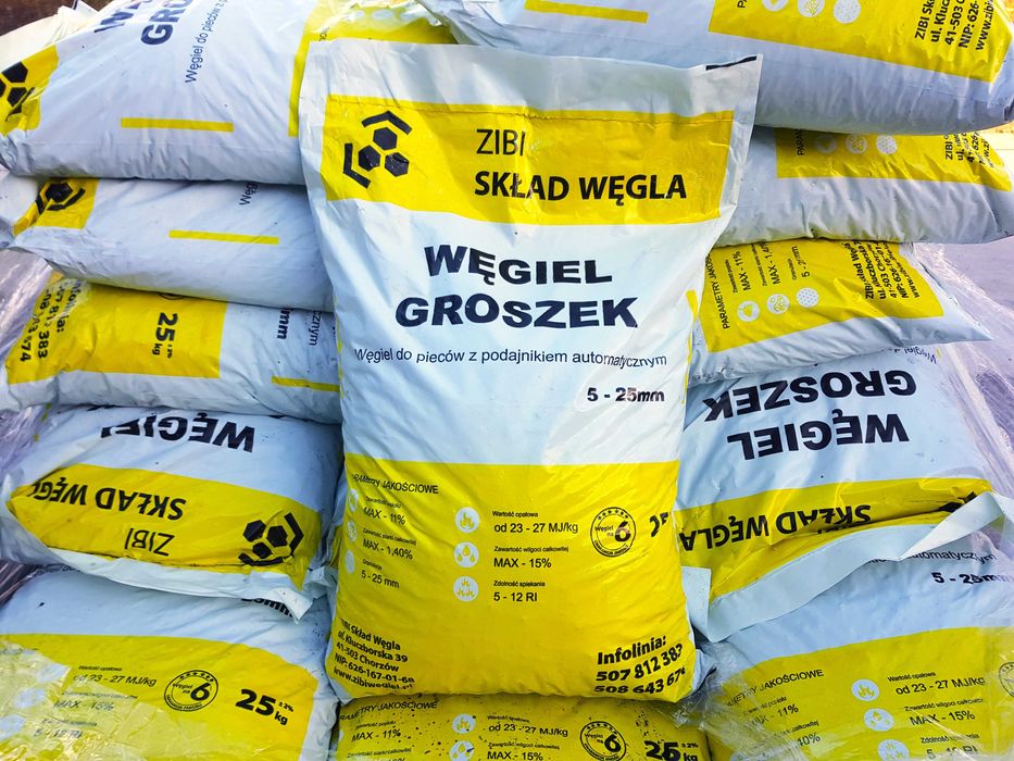 Węgiel workowany Śląsk groszek orzech 23 - 27MJ/kg worki 25kg pelet