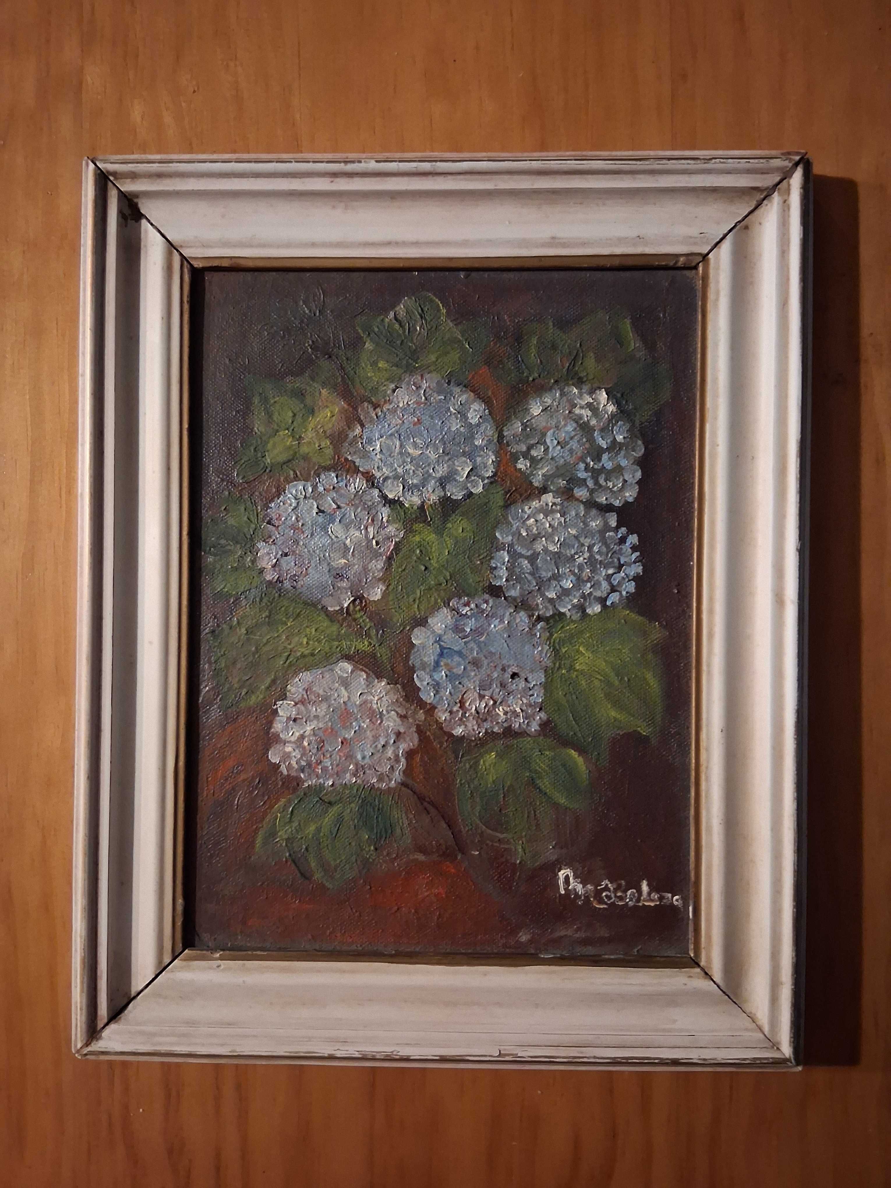 Quadro antigo, com moldura pintado à mão