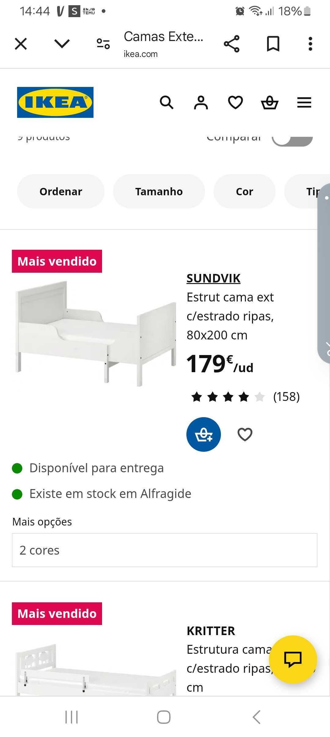 Cama e colchão extensível de menina