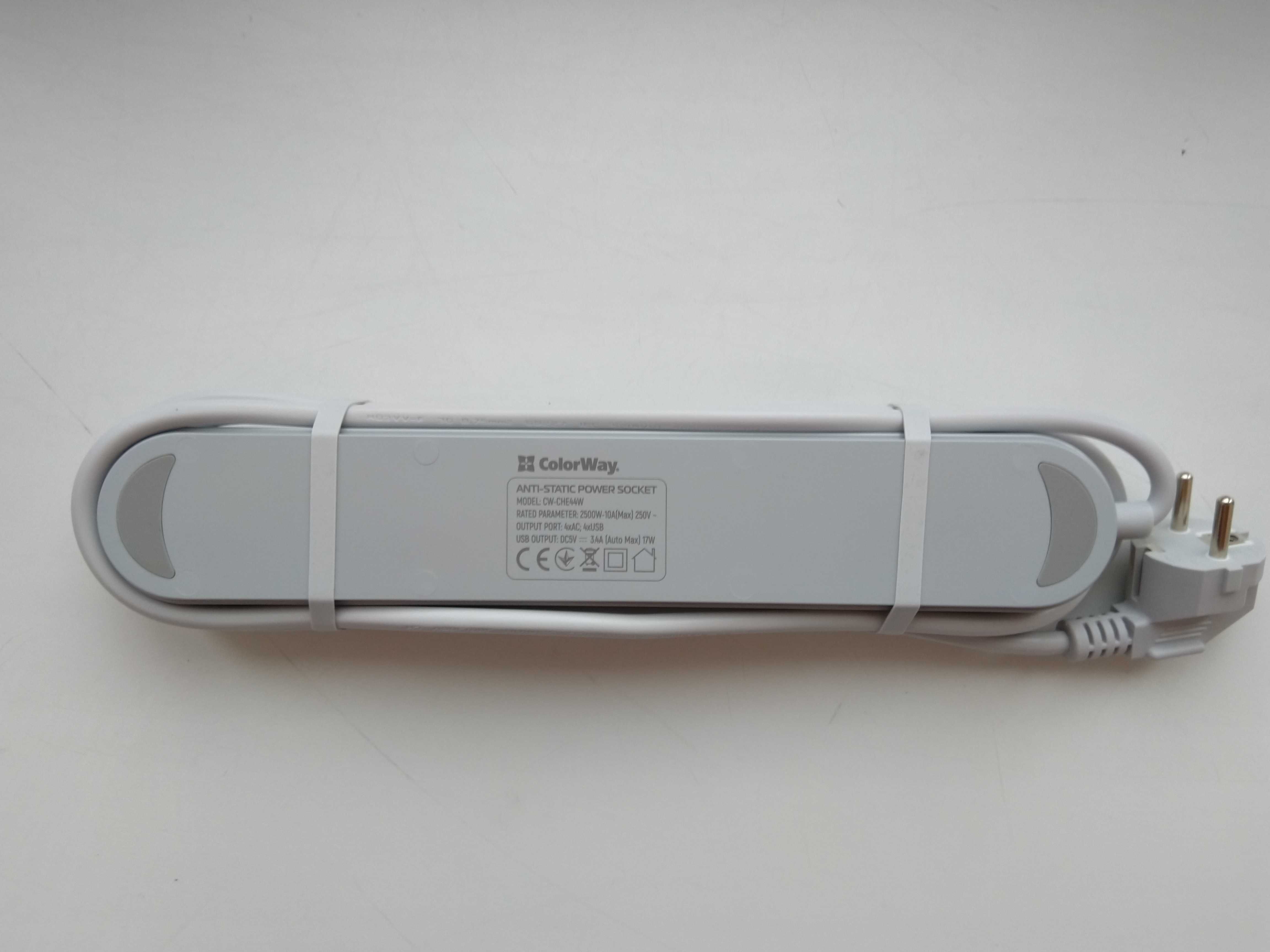 Мережевий фільтр живлення ColorWay CW-CHE44W, 4 розетки/4USB новий!!!