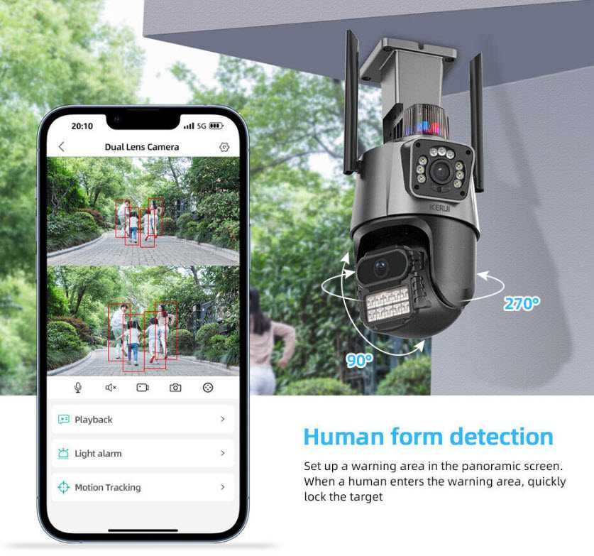 Поворотная уличная камера P10Q 8MP двойной экран два объектива  iCSee