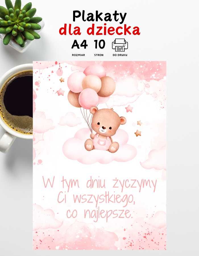 Plakaty dla dzieci chrzest urodziny roczek- dziewczynka
