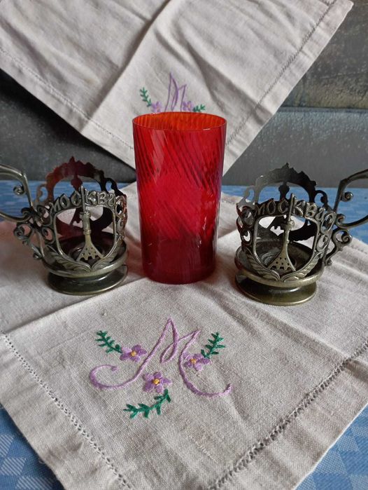 Набор -2 подстаканника+1 бокал. новый. Останкино. в упаковке