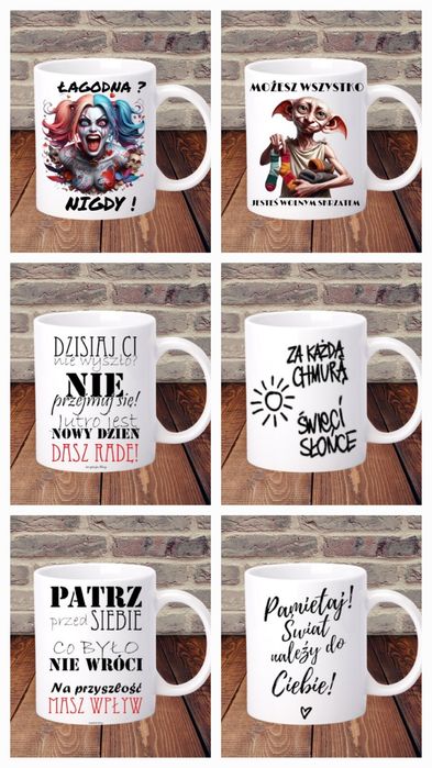 Kubek z grafiką i napisami