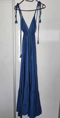 Długa, niebieska, letnia sukienka