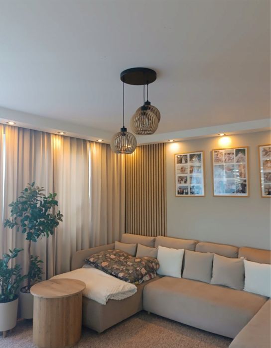 Lampa wisząca potrójna drewniana loft retro