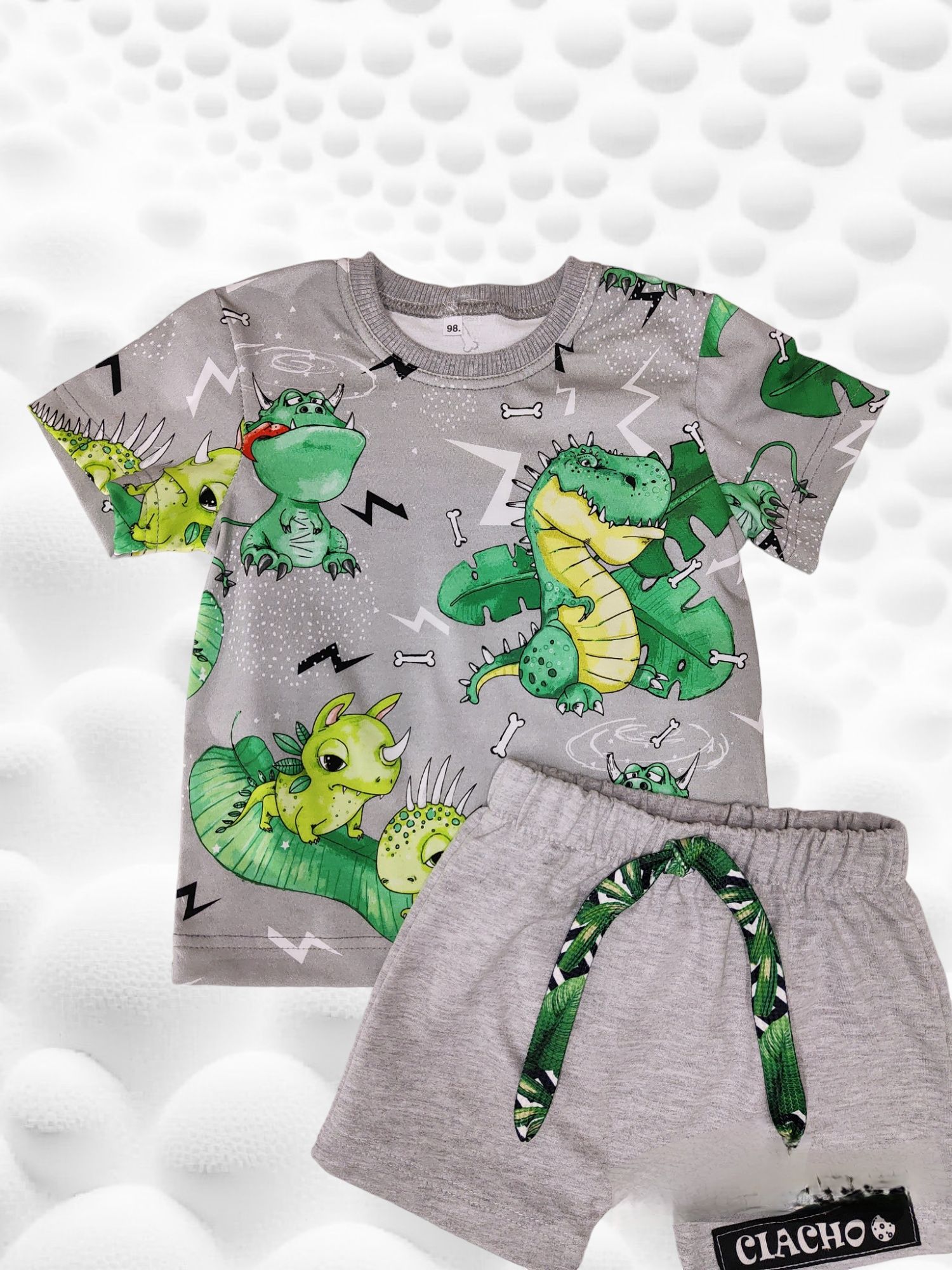 Komplet na lato chłopięcy bluzka t-shirt spodenki dinosaur nowe 92 98