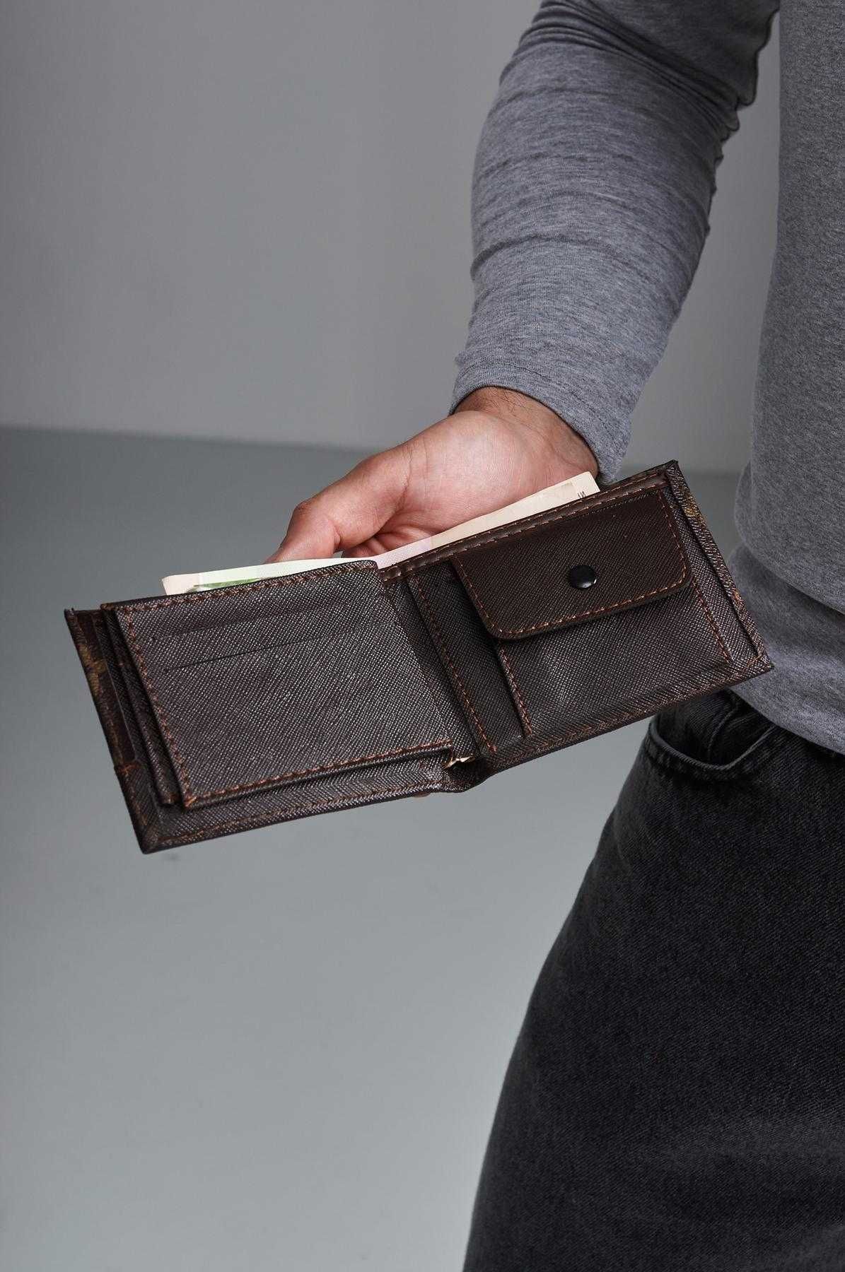 Гаманець шкіряний Louis Vuitton, коричневий, без застібки, гаманець LV