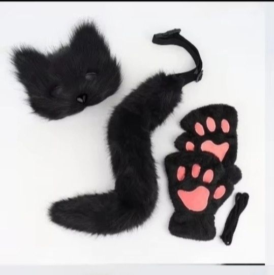 Чорний набір котика маска вушка хвіст лапки кота квадробінг гольфи вуш