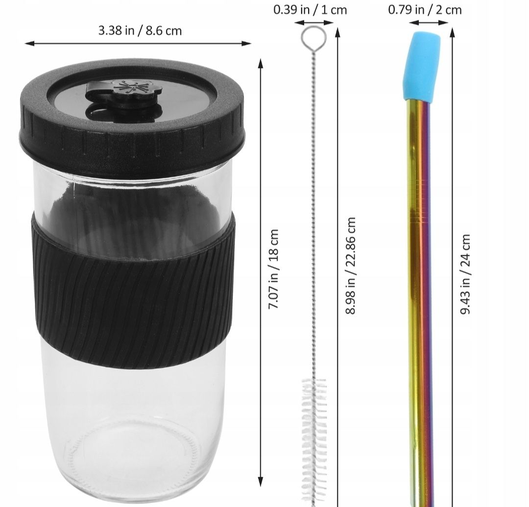 Kubek Do Kawy Szklany ze Słomką 2 sztuki, 730 ML