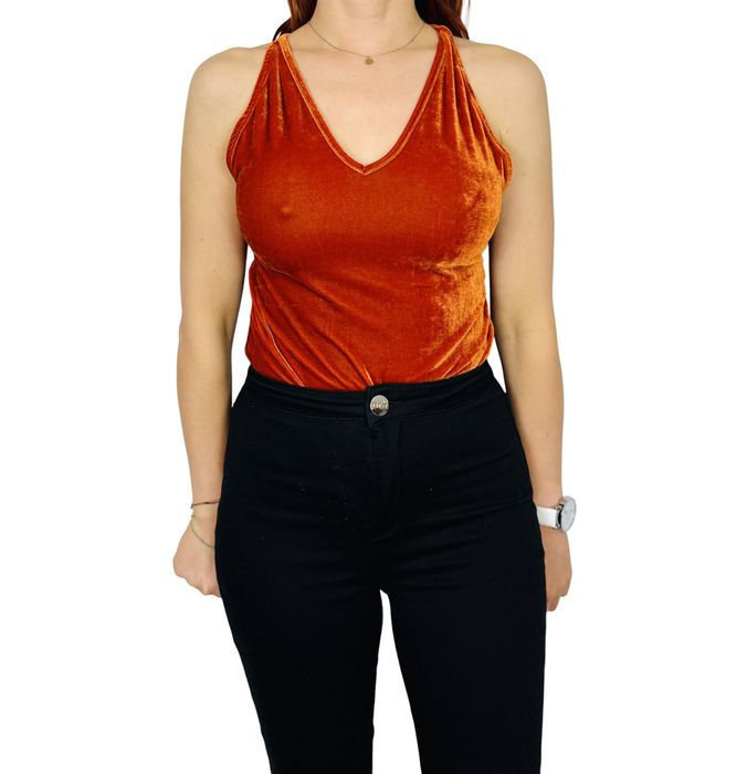 Welurowe body w miedzianym odcieniu S 36 Shein