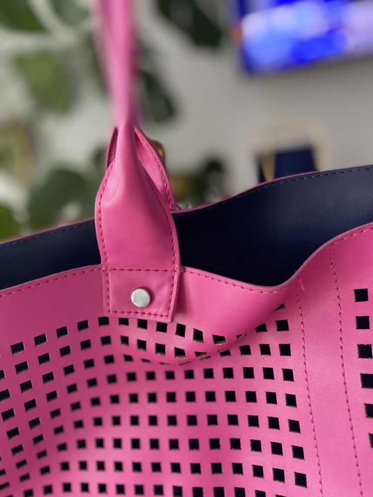 Różowa torebka duża A4 stylowa na ramię torba shopper