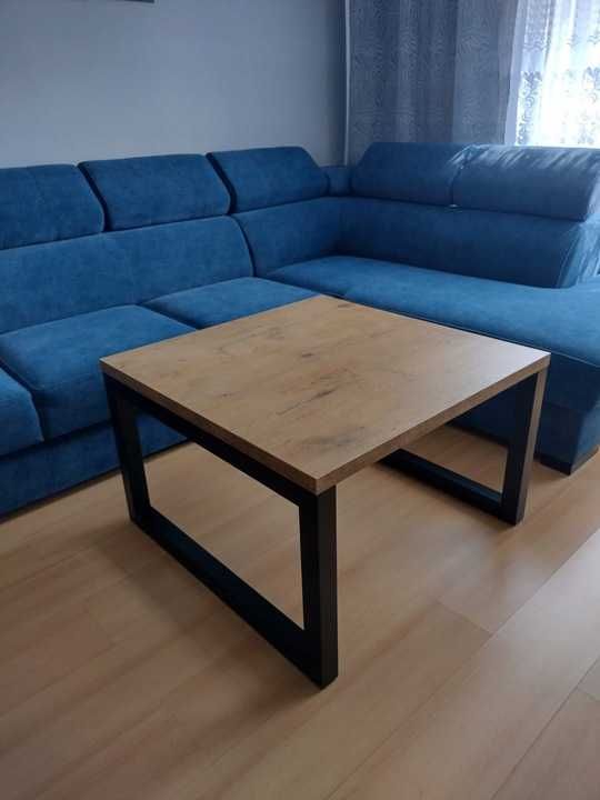 Duży stolik kawowy czarny loft dąb lancelot kwadrat 80 cm