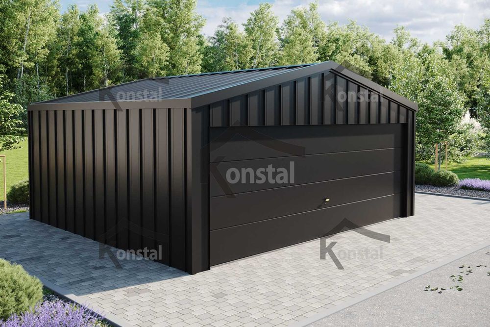 Nowoczesny Garaż blaszany 6x5 TOPLINE pomieszczenie brama SEGMENTOWA