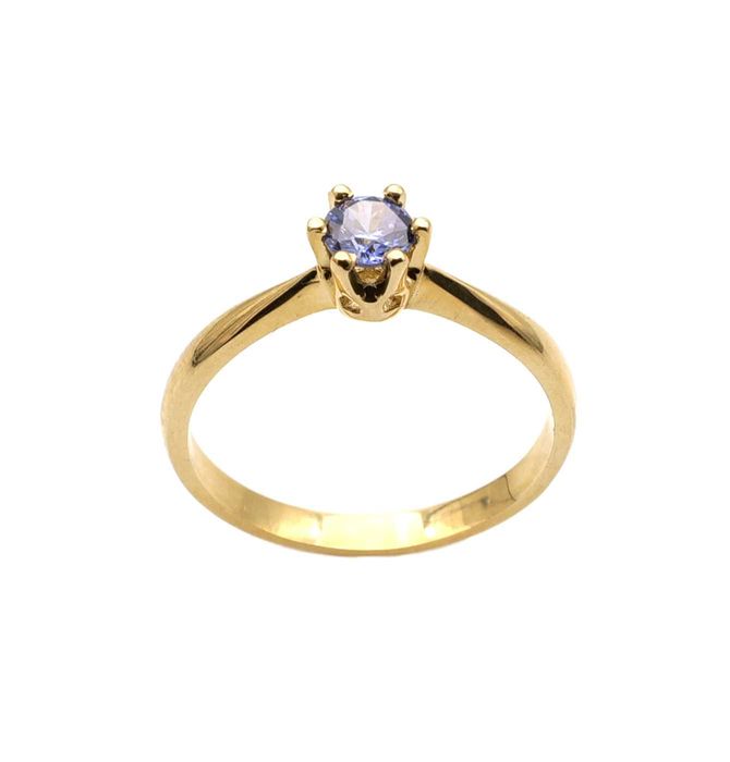 Złoty pierścionek z fioletową cyrkonią -P/11