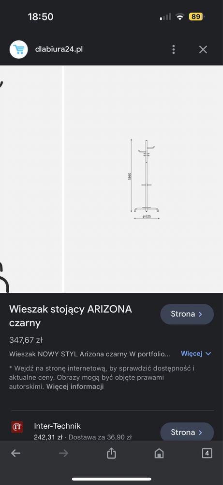 Wieszak ARIZONA Nowy Styl, czarny, wolnostojacy.