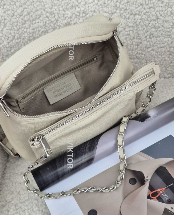 Женская кожаная итальянская сумка бананка с карманом. Шкіряна сумка