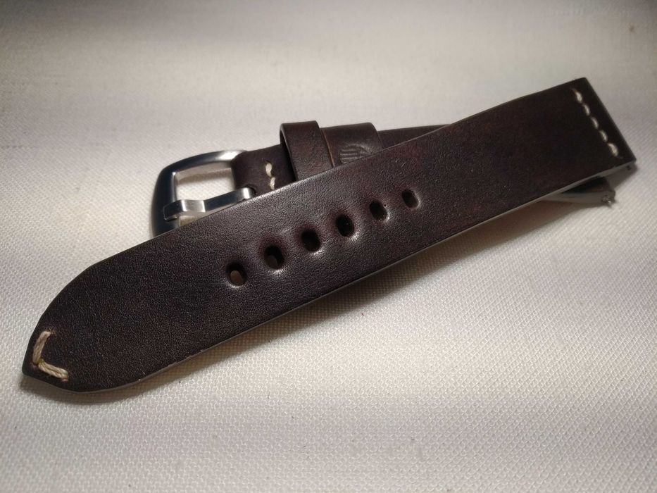 Skórzany pasek do zegarka 22/20 mm- skóra jucht ,kolor ciemny kasztan.