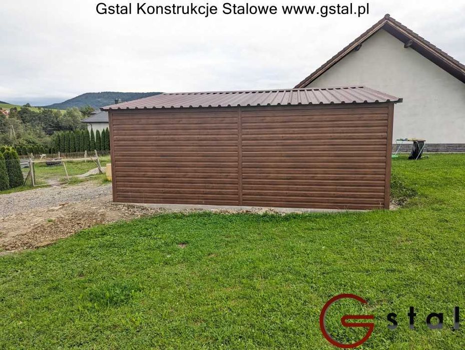 garaż blaszany blaszak 7x7 orzech profil zamknięty ocynk wzmocniony