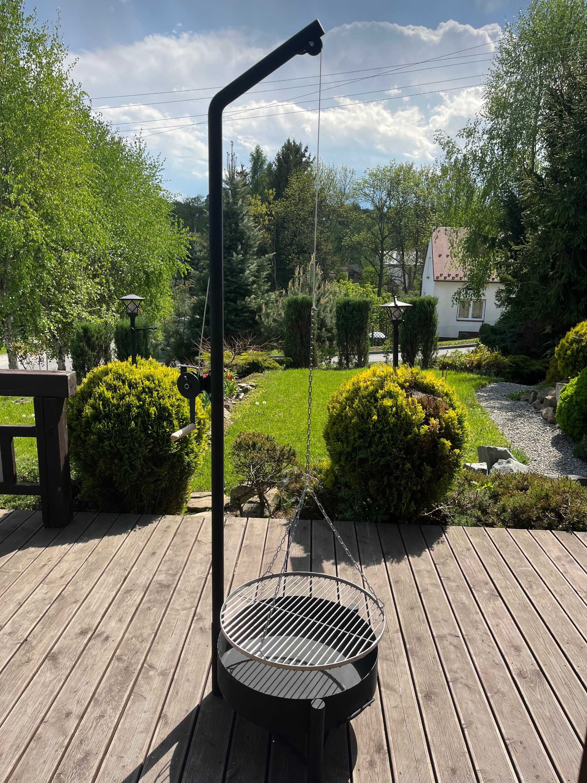 Grill ogrodowy, żuraw, trójnóg 50 ruszt nierdzewny