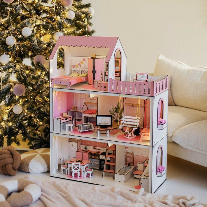 Ляльковий будинок з освітленням Кукольный Домик +подарок мебель Барби