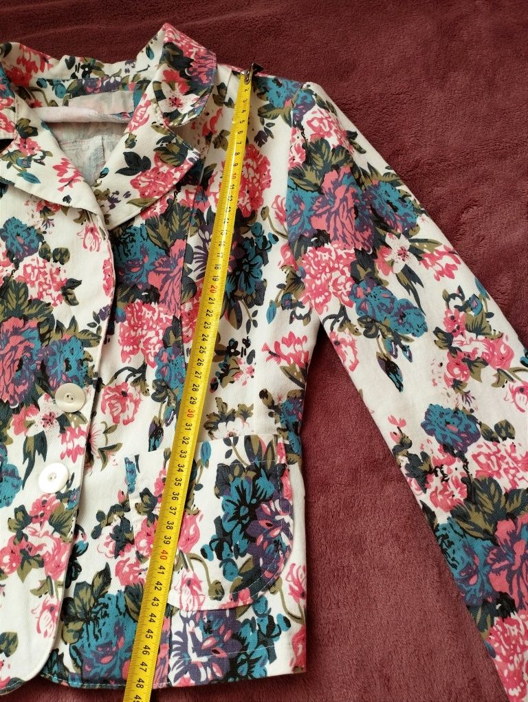 Elegancki żakiet narzutka w kwiaty Vintage