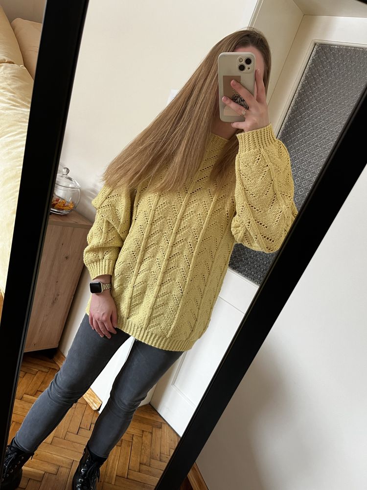 Wełniany sweter oversize S M L wełna