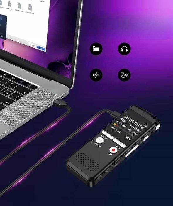 Dyktafon cyfrowy z odtwarzaczem MP3, Karta 128GB