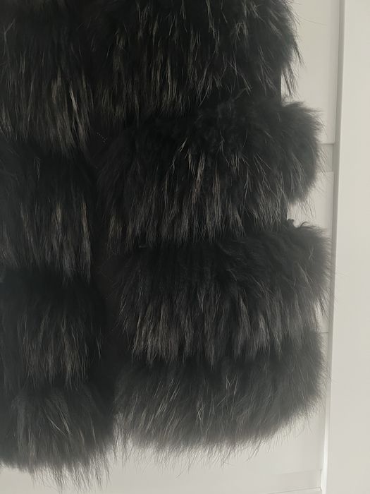 Kamizelka futro naturalne lis jenot czarna xs s