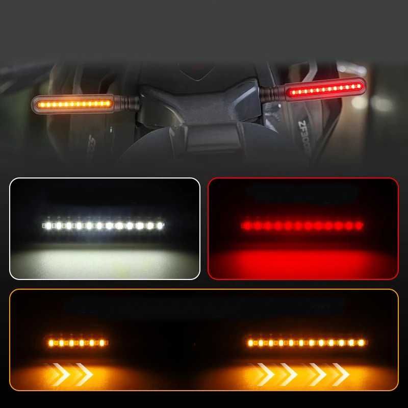 Conjunto piscas dinâmicos LED longos luz presença branca vermelha