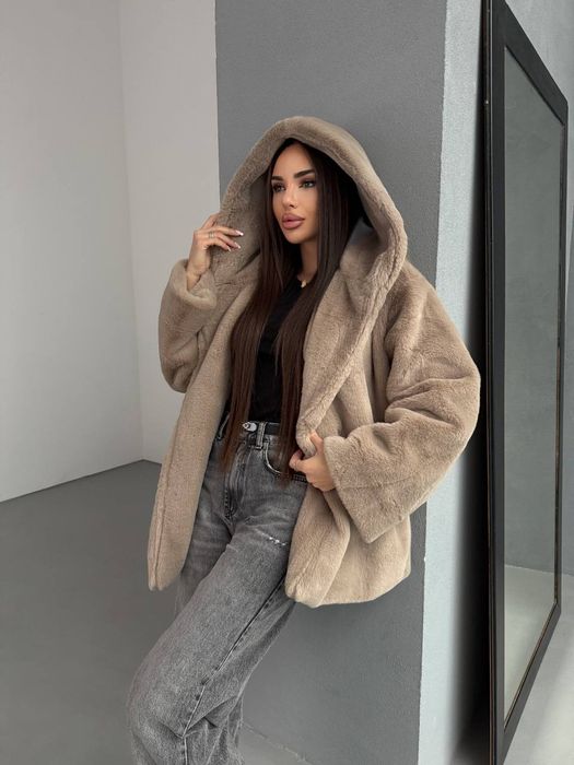 Еко Шуба з капюшоном шуба з мутона шубка жіноча тедді барашек