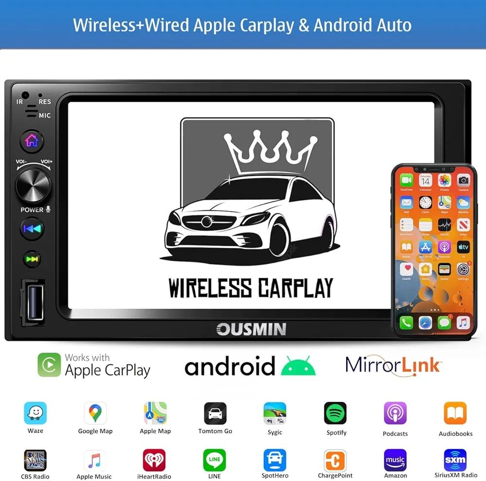 Bezprzewodowe radio samochodowe Carplay 2 Din z tylną kamerą, Andrid