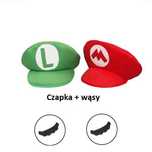 Dwie czapki Luigi i Mario+wąsy Super Mario Bros cosplay Nowe Halloween