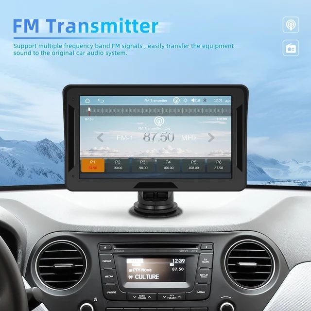 Monitor portátil Carplay e Android Auto wireless 7 polegadas FM BT