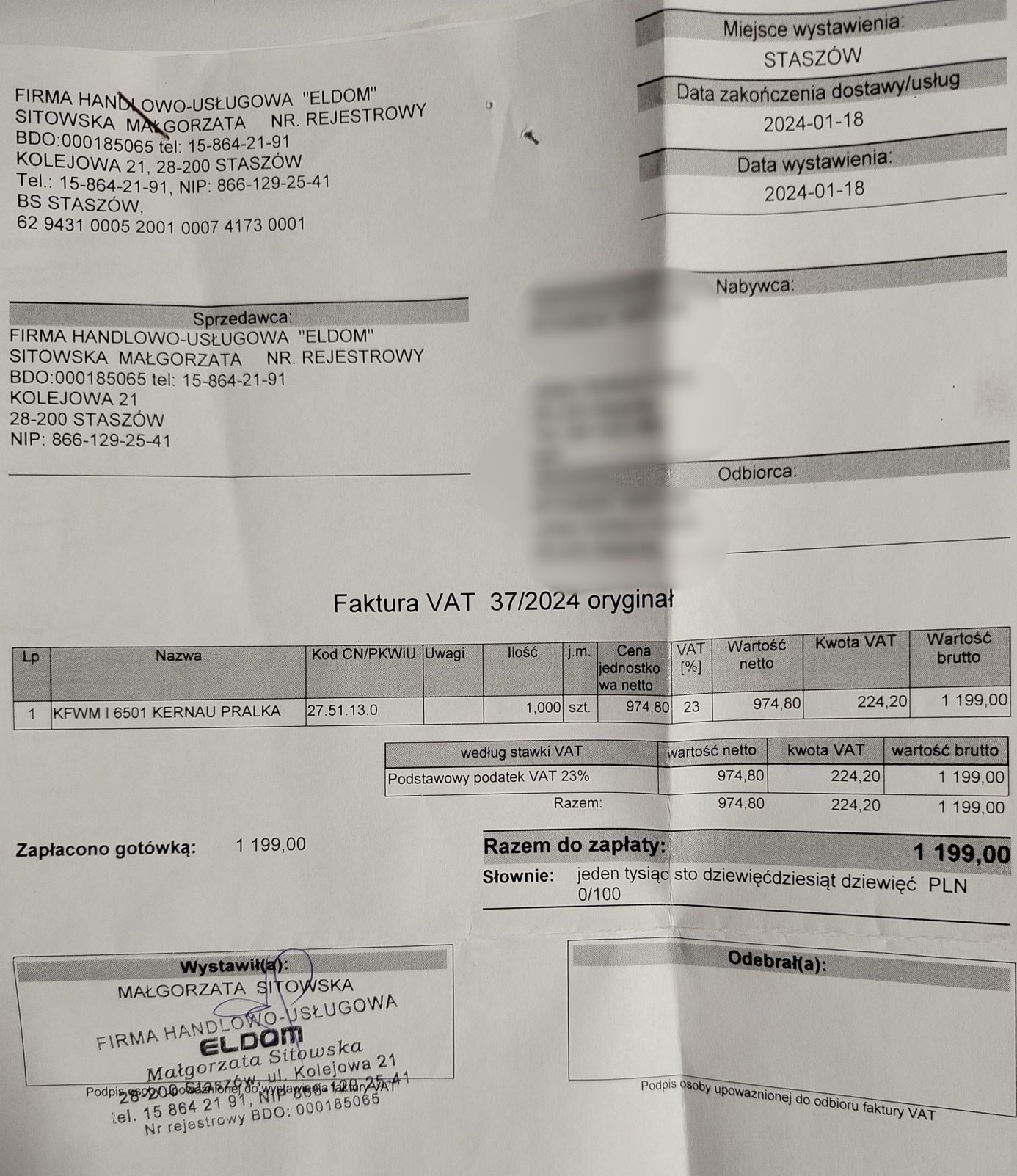 Pralka Kernau, jak NOWA, mało używana - GWARANCJA do 2029