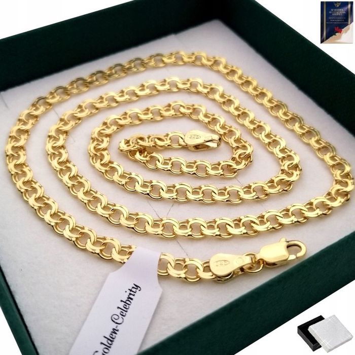 Złoty Męski Łańcuszek Garibaldi 925/585/55cm 14k Prezent Dla Faceta Mę