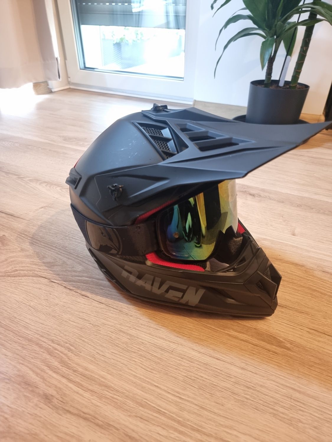 Kask Raven Aspire Evo MX Black Red + Gogle Cross Raven Edge Magnetic B