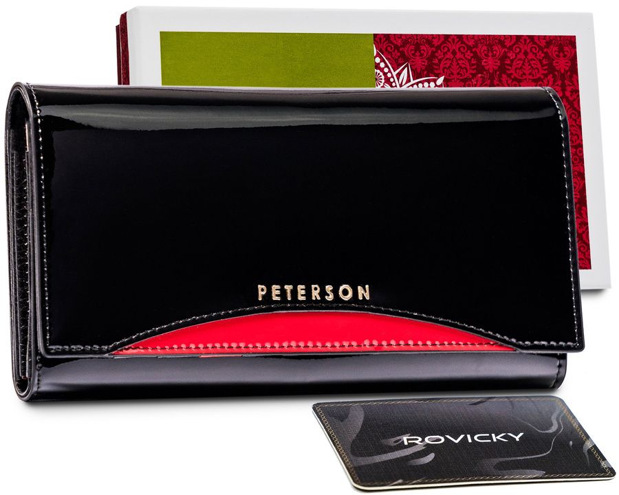 duży skórzany portfel damski z portmonetką na bigiel rfid - peterson