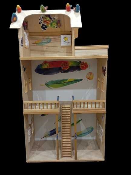 Duży drewniany domek dla lalek – ręcznie robiony, 135 cm, unikat