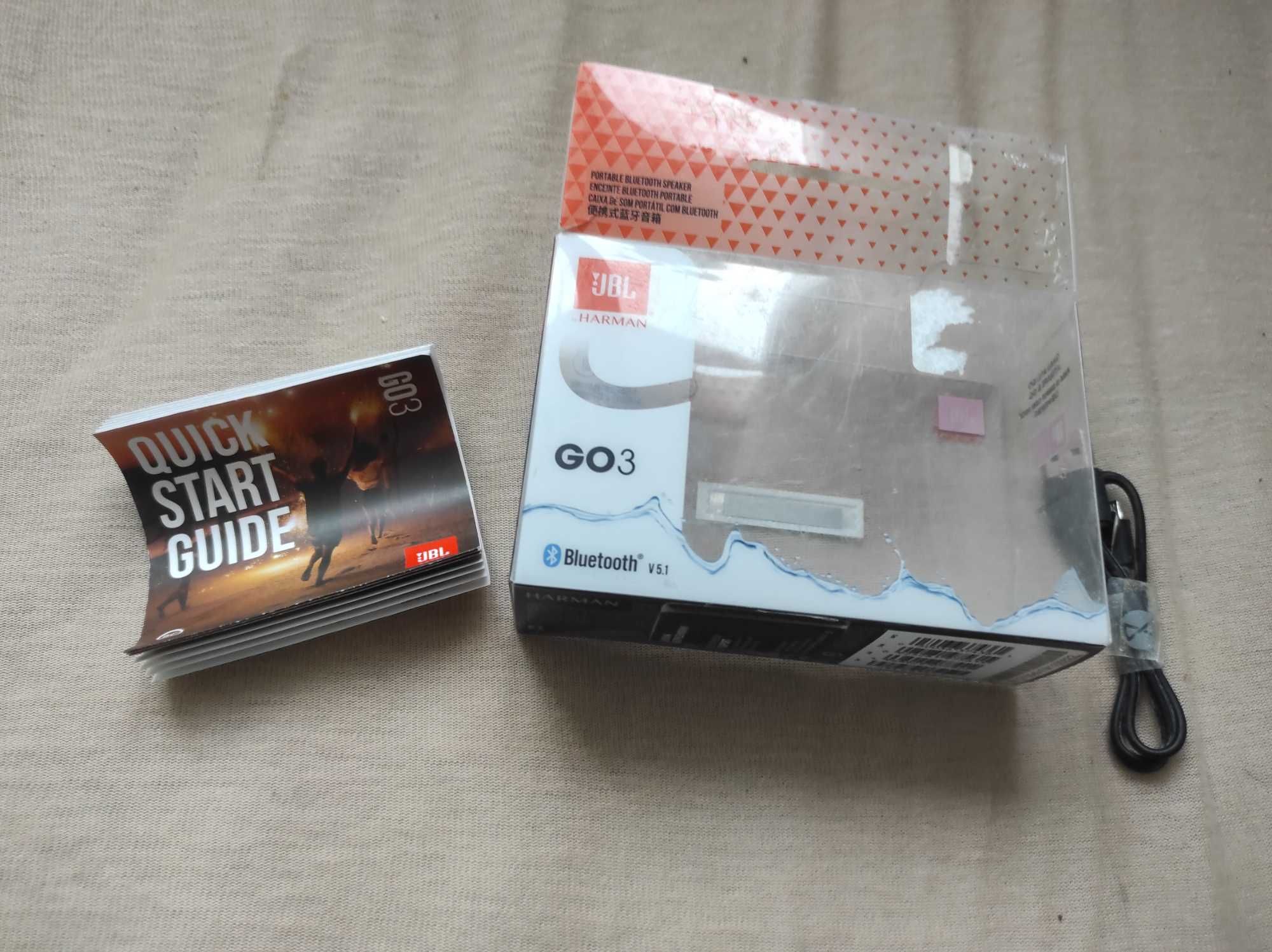 Oryginalne pudełko na głośnik JBL GO 3, kabelek + instrukcja startu